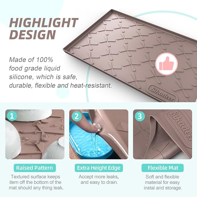 Waterproof Under Sink Mat 31" x 19" Silicone Mat Cabinet Protector | Heavy Duty Kitchen Cabinet Liner, Easy Press Drain, Home Essentials for Pet Feeding, Boots, Bathroom, Organizers & Storage