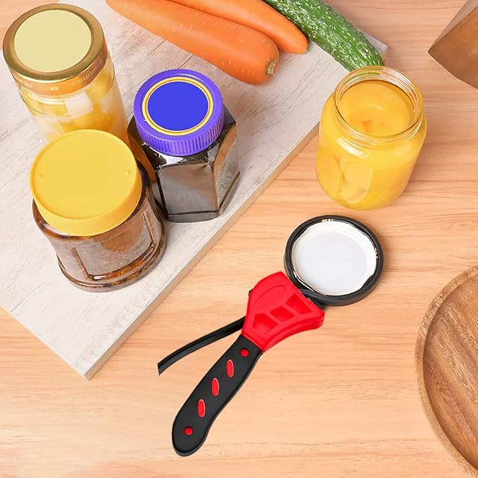 Jar Opener, Adjustable Belt Wrench Can Opener Jar Lid Opener Tool Easy Twis-t Rubber Jar Gripper Multi Can Openers for Weak Hand(red)