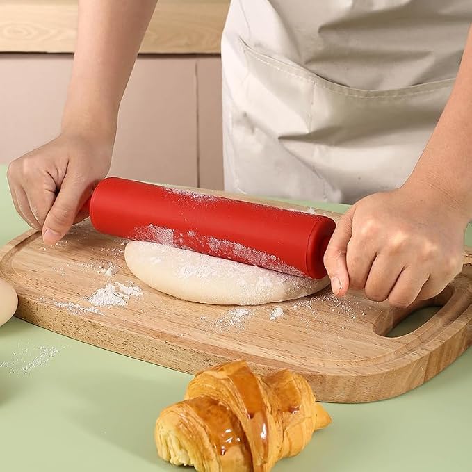 Classic Silicone Rolling Pin, Dough Roller for Fondant, Pie Crust, Cookie and Pastry, Essential Kitchen Baking Utensil, Non-Stick Surface Plastic Handle Rolling Pin (18 Inches)