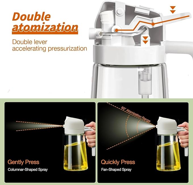 2 in 1 Olive Oil Dispenser With Brush and Sprayer - 16oz Kitchen Bottle (White)