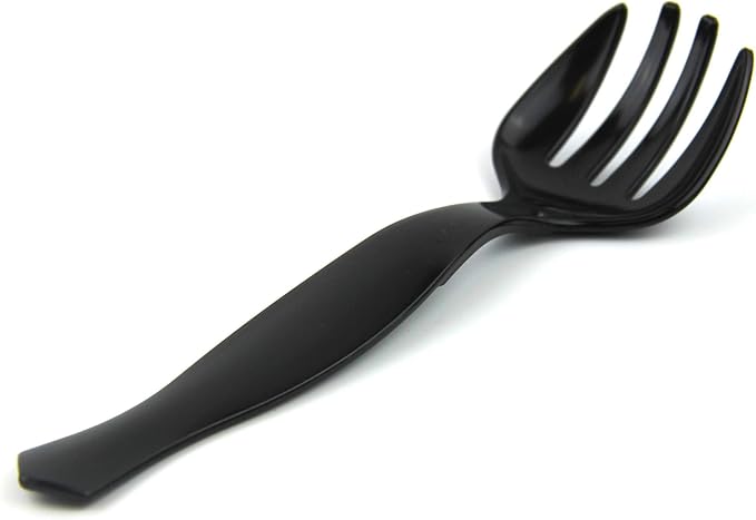 Fit Meal Prep [30 Pack] 10 x 8.5" Spoons, 10 x 8.5" Forks, 10 x 9" Tongs Combo, Black Disposable Plastic Serving Utensils Set, Heavy Duty Catering Supplies, Wedding, Birthday Party, Buffet