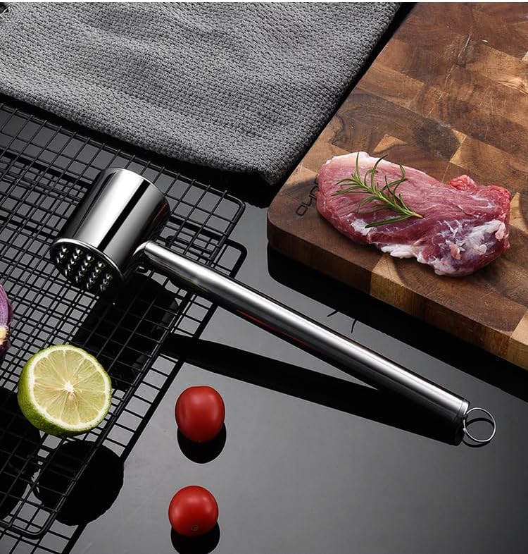 304 Stainless Steel Meat Tenderizer, Heavy Duty Dual-Sided Meat Mallet for Steak, Chicken, and Pork, Professional Poultry Pounder for Flattening and Flavoring