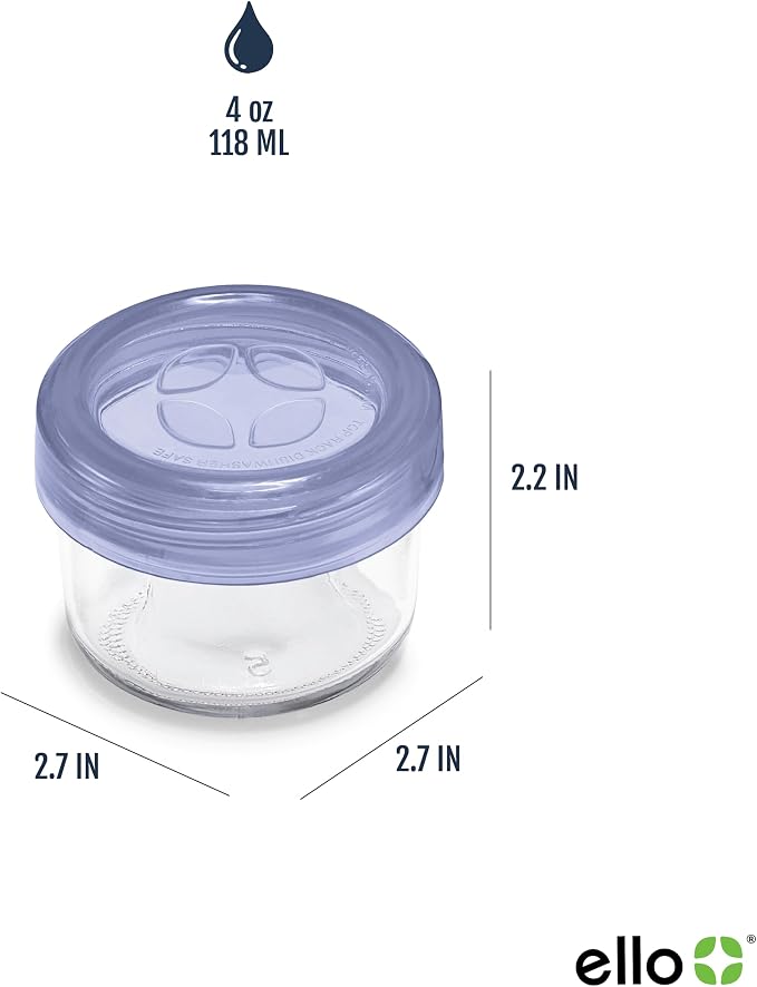 Ello Color Lock 4oz Glass Condiment Containers with Lids, 3 Pack, Purple Rain