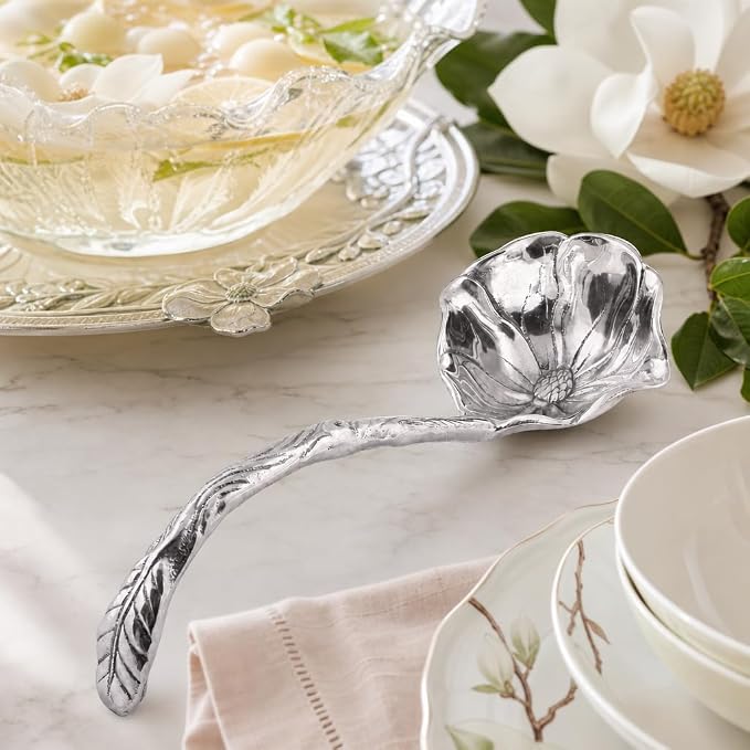 Arthur Court Magnolia Pattern Aluminum Serving Ladle - Elegant Punch/Soup Ladle for Entertaining - 12.5 Inch Long