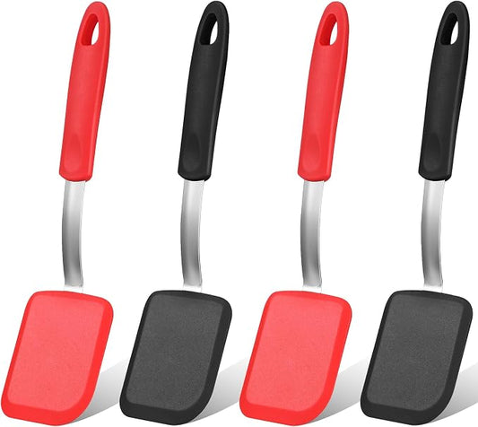 Gejoy 4 Pcs Silicone Cookie Spatula Turner Mini Brownie Spatula Flexible Silicone Spatulas Nonstick Cookware Heat Resistant No Scratch Flipper Baking Utensils for Egg Pancake(Red, Black)
