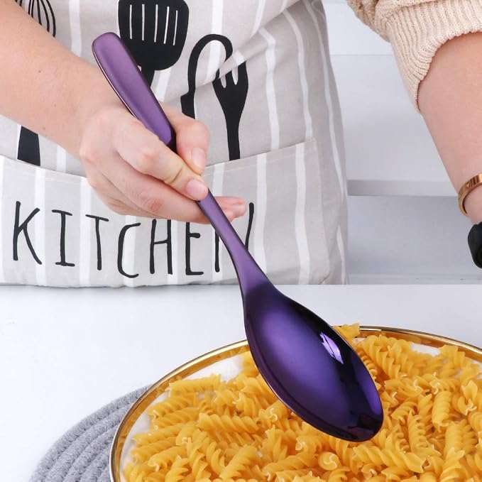 Buffet Serving Spoons, Stainless Steel 10 Inch Purple Plated Server Set of 2, Large Salad Serverware Utensils, Dishwasher Safe