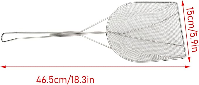 Strainer Skimmer, Stainless Steel Fryer Skimmer Ladle with Long Handle Fine Mesh Strainer Skimmer for Kitchen Deep Fryer, Skimming Grease and Foam(5.9x18.3in)