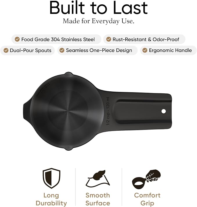 Color Up Measuring Cup Set, 8 Piece – Includes 2 Cup, Black Finish, Stainless Steel, Accurate for Wet & Dry Ingredients, Embossed Markings, Easy-Pour Spouts, Dishwasher-Safe, Kitchen Essential