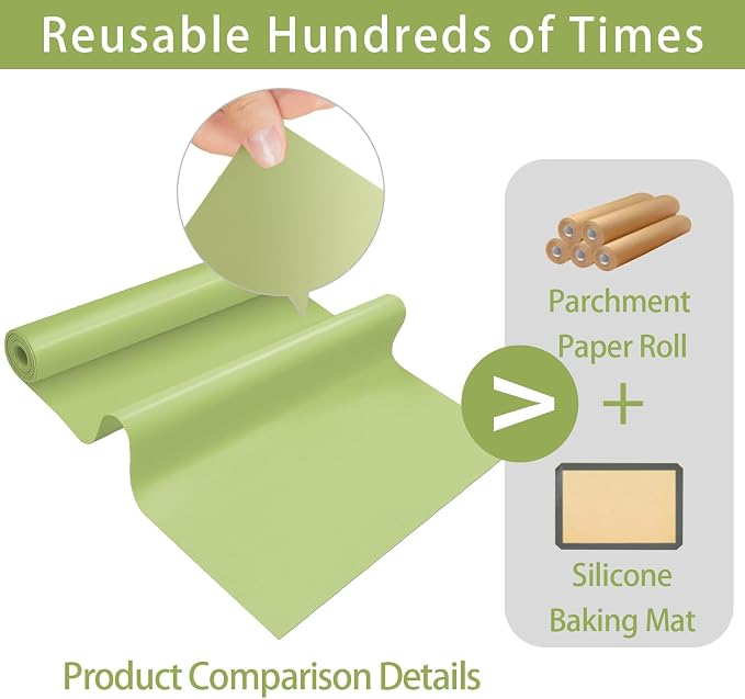 Silicone Baking Mat Roll, 12 IN x 6 FT, Non-Stick, Reusable, Heat-Resistant Baking Sheet for Oven, Air Fryer, Pastry, Dough, Bread, Non-Slip Kitchen Counter Mat