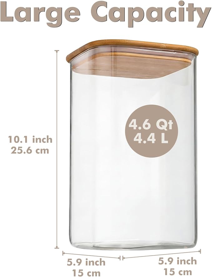 2-Pack 4.6Qt Large Glass Flour Sugar Storage Containers with Lids | Wide Mouth Design, With Measuring Cups, Minimalist Kitchen Organizer,Scandinavian Style Storage,Nordic Style Storage