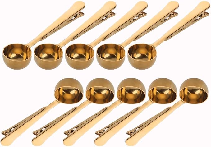 10 Pakcs Scoop and Clip 2 in 1 Stainless Steel 1 tbsp Ground Measuring Spoon with Bag Clip for Coffee Tea