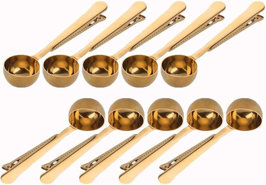 10 Pakcs Scoop and Clip 2 in 1 Stainless Steel 1 tbsp Ground Measuring Spoon with Bag Clip for Coffee Tea
