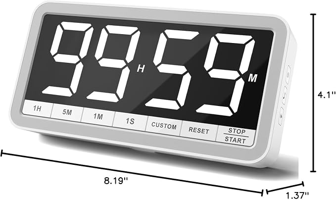 VOCOO Digital Kitchen Timer with 7.8” Extra Large Display, Magnetic, LED with 3 Brightness, 4 Alarms and 3 Volume Levels, Battery Countdown Count Up Timer for Cooking, Classroom, Home Gym (White)