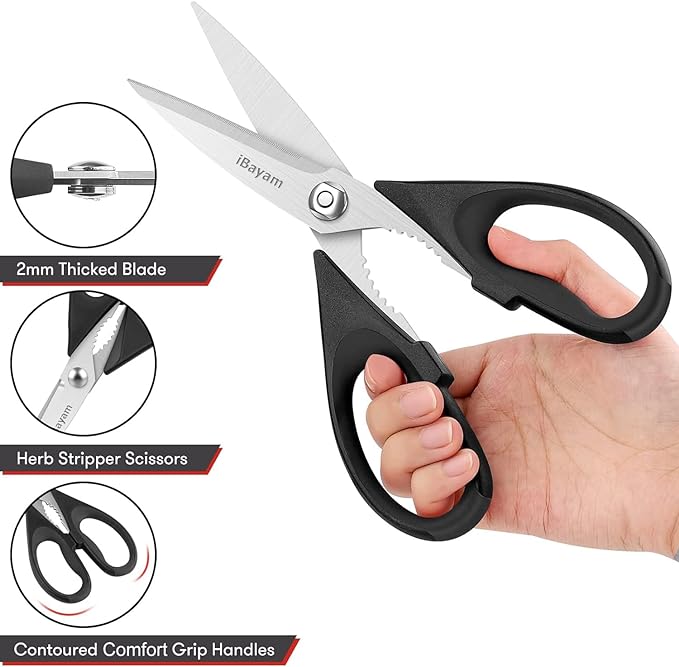 All Purpose Kitchen Shears with Protective Sheath Durable Stainless Steel Scissors, Dishwasher Safe, Soft Grip Comfort Handle