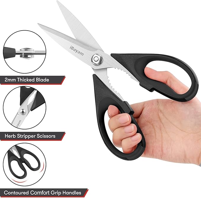 2 Pack All Purpose Kitchen Shears Heavy Duty - Stainless Steel Kitchen Scissors With Protective Sheath, Soft Comfort-Grip Handle, Food & Meat Scissors, Home, Kitchen, Dining Utility Gadgets
