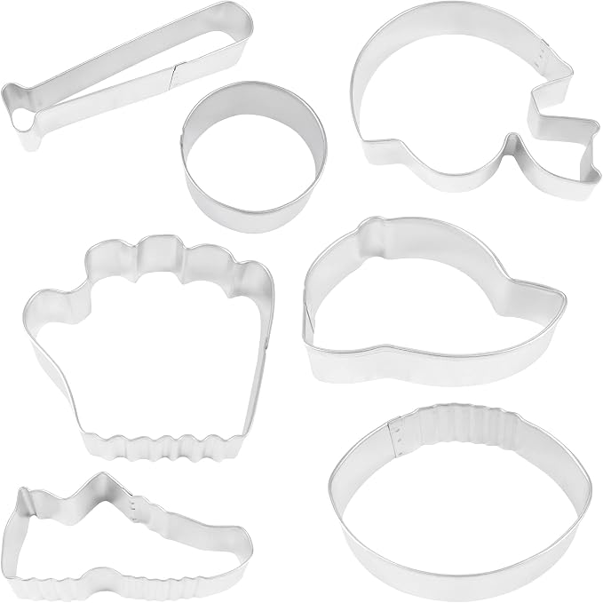 R&M International Sports Cookie Cutters, Baseball Cap, Bat, Glove, Football, Helmet, Sneaker, Circle, 7-Piece Set