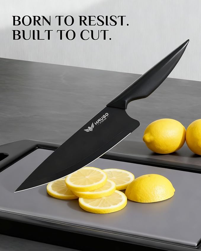 Kitchen Knife Set with Block: 15-Piece High Carbon Stainless Steel Professional Knives - Dishwasher Safe with Sharpener - Comfortable Grip Reduces Hand Fatigue 30% - Black