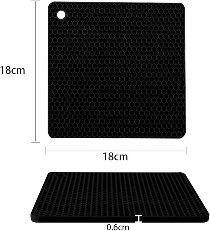 Silicone Non-Slip, Heat Resistant & Water-Trapping Trivet Mats for Hot Pots & Pans & Dishes & Cookware, Multipurpose Kitchen Table Coaster, 7.1 Inch, 2 Pcs, Black