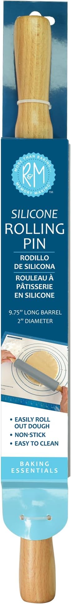 R&M 17 Inch Silicone Rolling Pin, Large Barrel 9.75 Inches Long, 2 Inches Diameter, Non-Stick For All Your Baking Needs