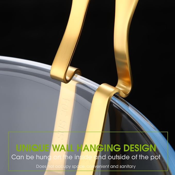 Patelai Hot Pot Slotted Ladle Set Stainless Steel Soup Ladle Strainer Scoops Cooking Skimmer Cookware Utensil for Hotpot Scooping Sauce Serving, 12 Inch(4 Pcs,Gold)