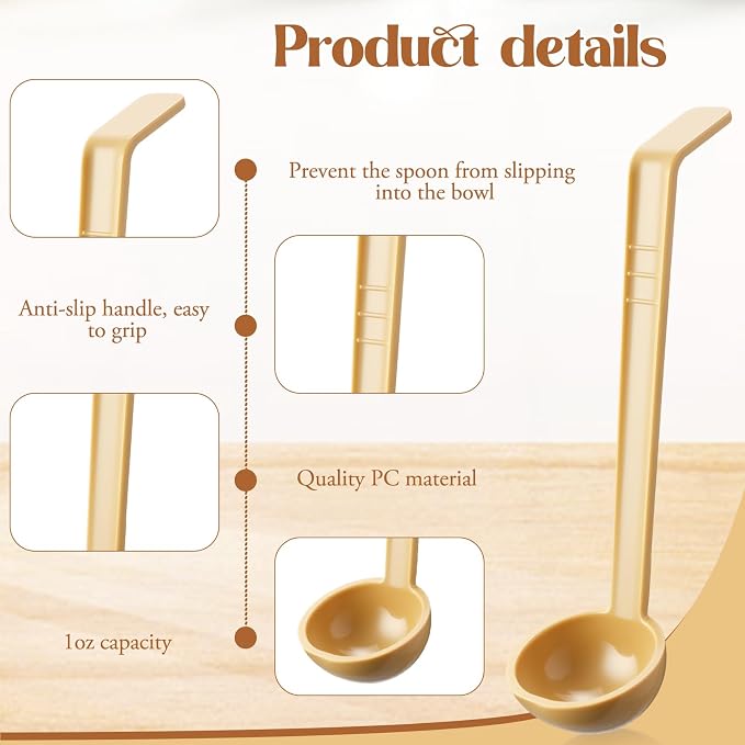 Tioncy 20 Pcs 1 oz Plastic Small Ladles with 8 Inches Long Handle, Mini Ladle for Serving Salsa Sauce Dressing Punch Bowl Sauces and Toppings (Khaki)