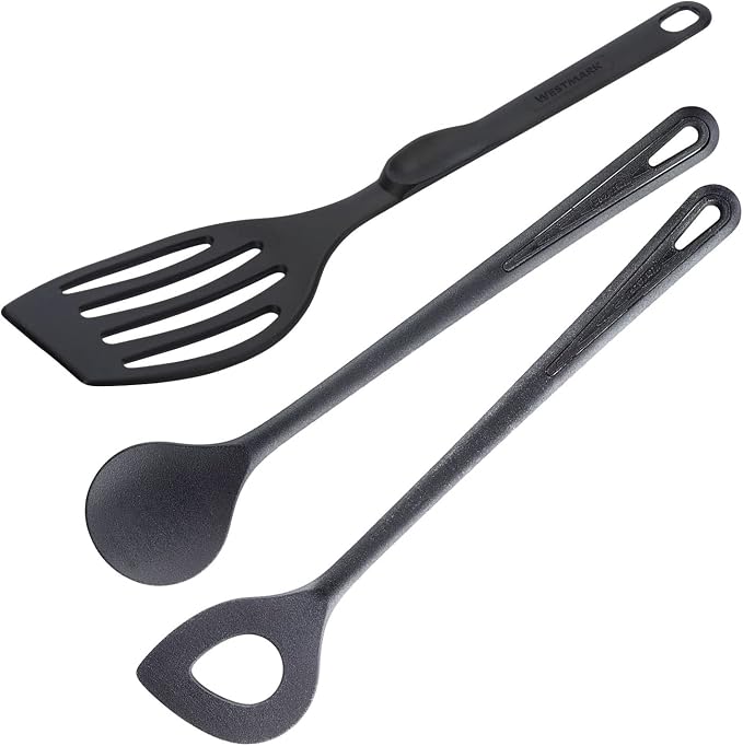 Westmark Cook Set, 3 Items: 1 Spatula, 1 Mixing Spoon, 1 Pointed Hole Spoon, Highly Heat Resistant, Plastic, Black, 203522E9