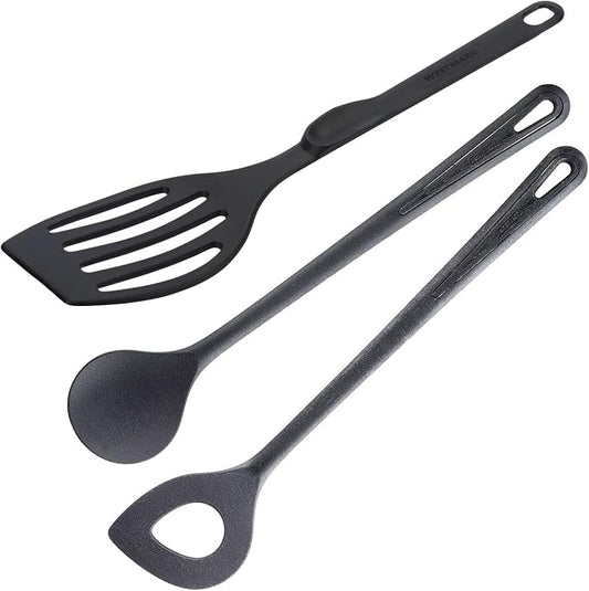 Westmark Cook Set, 3 Items: 1 Spatula, 1 Mixing Spoon, 1 Pointed Hole Spoon, Highly Heat Resistant, Plastic, Black, 203522E9