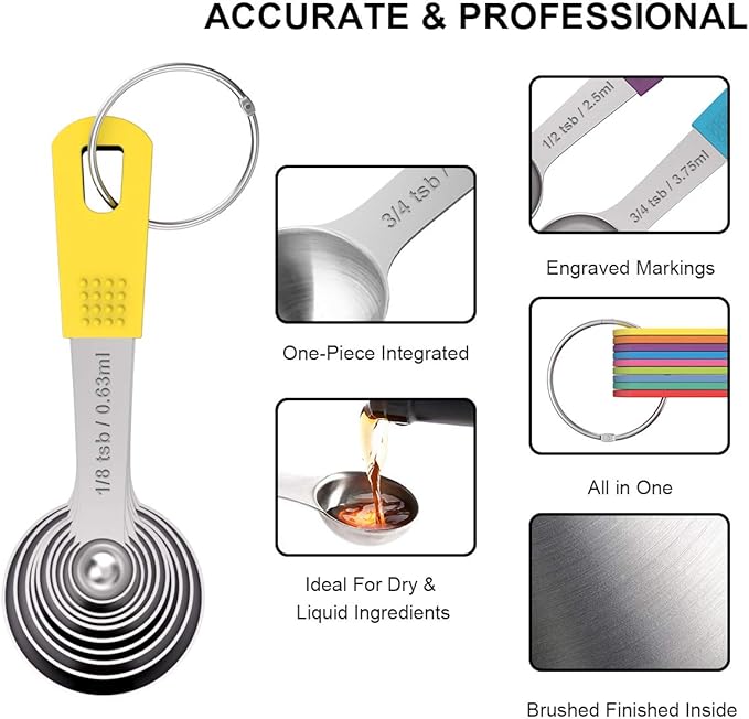 Wildone Measuring Cups & Spoons Set of 18 - Includes 8 Stainless Steel Nesting Measuring Cups, 9 Measuring Spoons, 1 Leveler, Ideal for Dry and Liquid Ingredients | Stainless Steel Kitchen Gadgets for Cooking & Baking, Heavy Duty for Measuring Dry/Liqu...