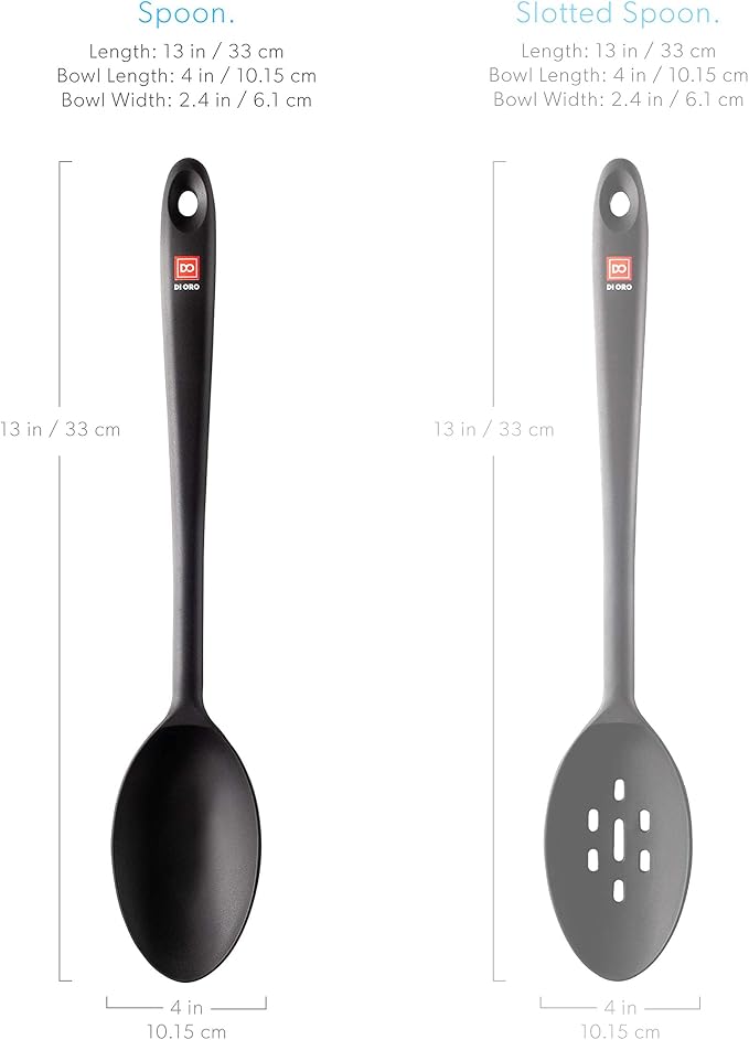 DI ORO Cooking Spoon - Solid Silicone 600F High Heat Nonstick Cookware Safe - Kitchen Spoon for Cooking & Baking - Large Serving & Mixing Utensil - Dishwasher Safe (Black)