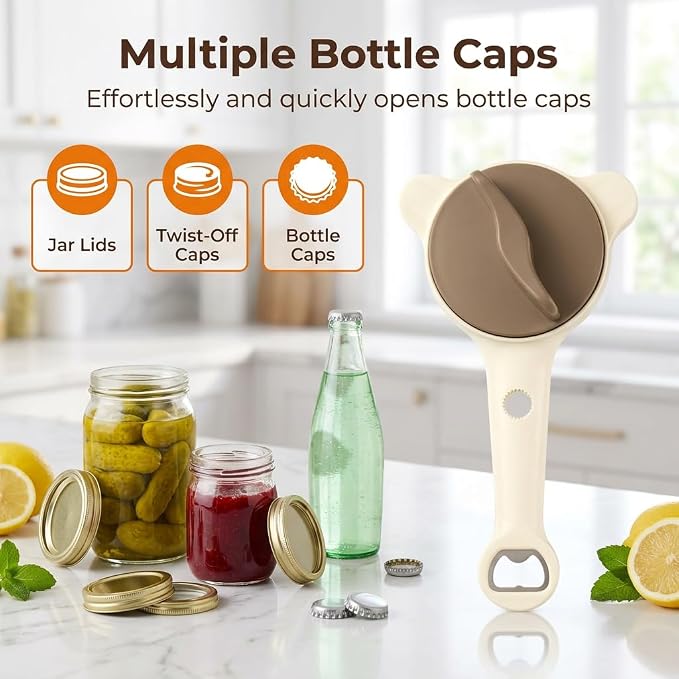 4-in-1 Jar Opener for Seniors -Adjustable Lid Opener with Non-Slip Grip, Stainless Steel Jar Lid Opener for Arthritis Sufferers, Fits Kitchen Jars, Bottles & Cans, Home Kitchen Helper(Black)