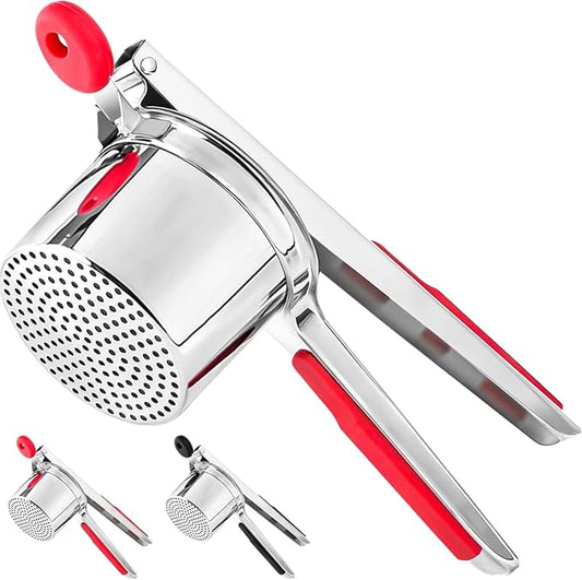 Large 15oz Potato Ricer Heavy Duty Stainless Steel Potato Masher and Ricer Kitchen Tool, Press and Mash Kitchen Gadget For Perfect Mashed Potatoes - Everytime (Red)