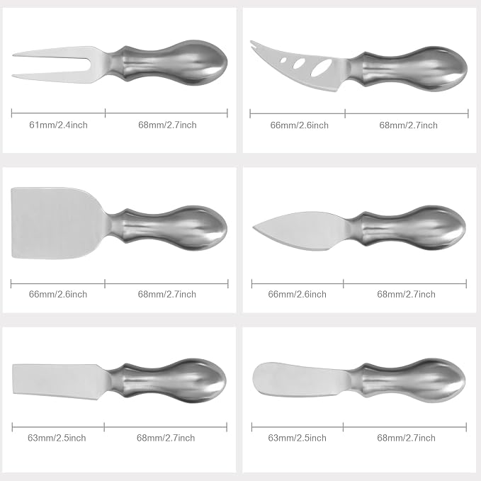 WoneNice Cheese Knife Set, 6-Piece Stainless Steel Knives for Charcuterie, Gift for Wedding Housewarming Christmas