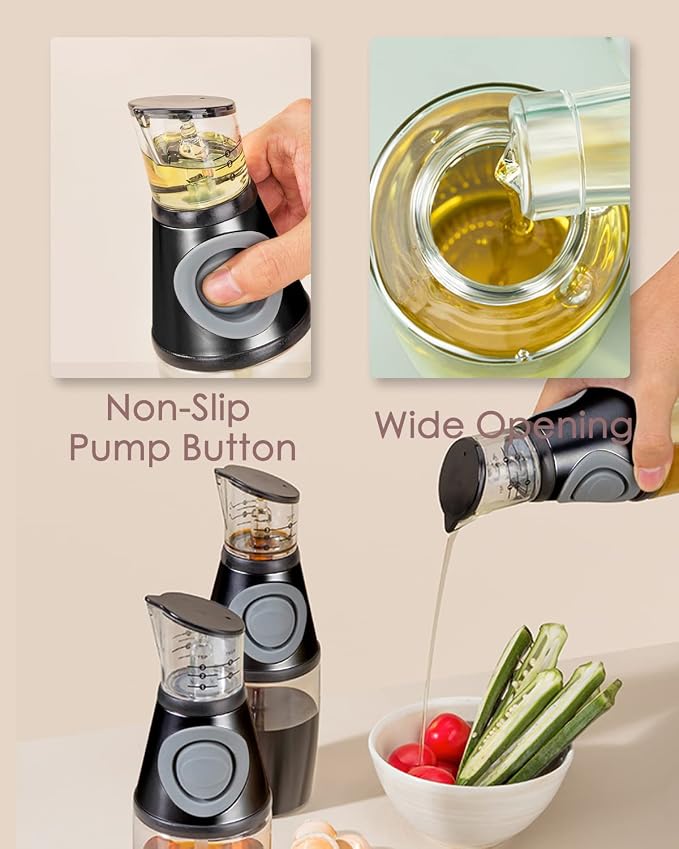 Oil Dispenser Bottle with Measuring Scale, 8.5oz | Measuring Scale Pump, Clear Glass, Olive Oil Dispenser Oil Sprayer, Refillable Oil and Vinegar Dispenser