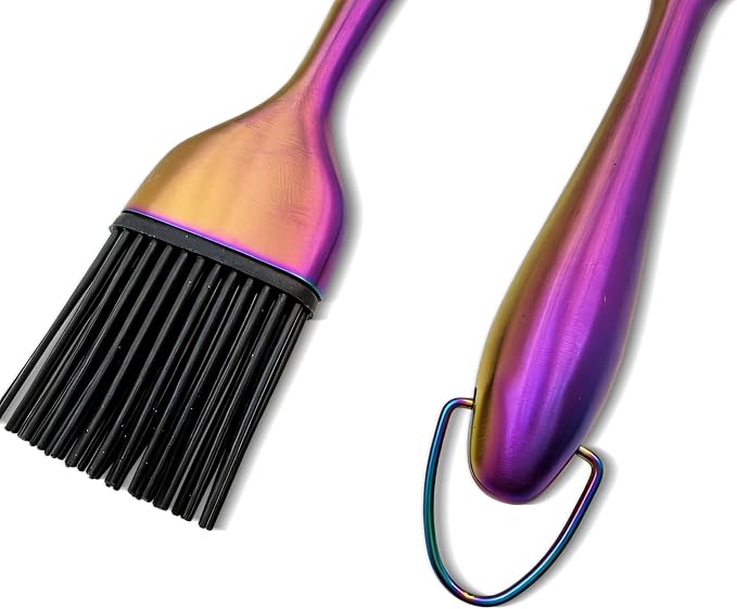 Silicone Basting Brush, Rainbow, 2 Pack with 2 Extra Heads | Stainless Steel Handle, Heat Resistant, For BBQ, Baking, Grilling