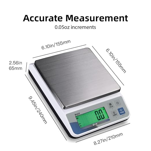 Polit Digital Kitchen Scale, High Capacity Food Scale for Baking, 18lb/8kg | Stainless Steel Tray, 0.5g Precision, Anti-Slip Feet, Fast Stable Readings, Home Cooks, Market & Small Business Use