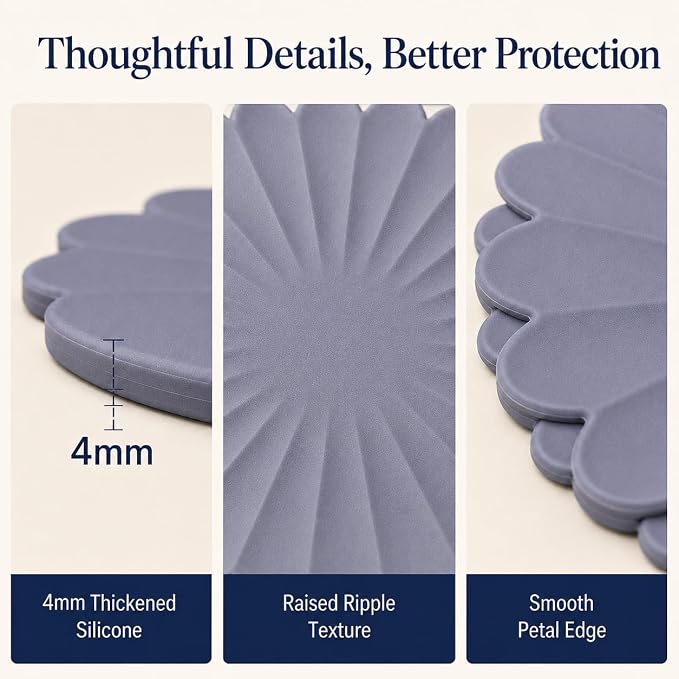 Heat-Resistant Silicone Trivet Mats, Non-Slip Hot Plate Holder for Kitchen Countertops & Dining Table, Reusable Pot Holder Pad with Secure Grip, Dishwasher Safe (Grey, Diameter: 18cm/7.09")