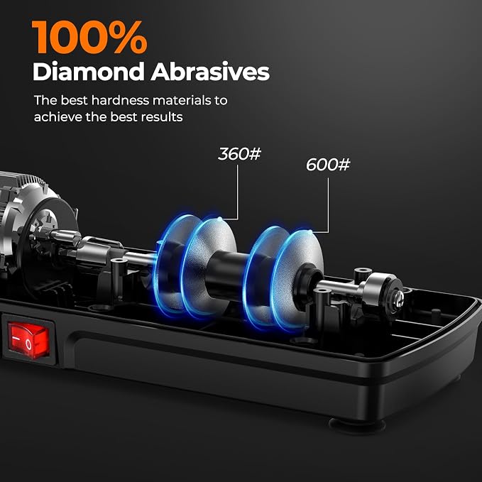 Electric Knife Sharpener, Precise 20° Diamond Knife Sharpener for Kitchen Knives, Quick Repairing in 40 Seconds, with Metal Dust Collection Box & Special Port for Scissors, Black