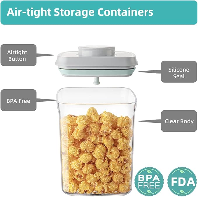 Airtight Container Set (1000ml 4 Pcs) Stackable One Press Openning Food Containers for Snacks Sugar Salt Herbs Spices Coffee Bean Formula Popcorn BPA-Free Tight Seal - Clear (1.0 QT * 4)