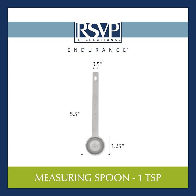 RSVP International Endurance Kitchen Collection Open Stock Measuring Spoon, Stainless Steel, Dishwasher Safe, 1-Teaspoon