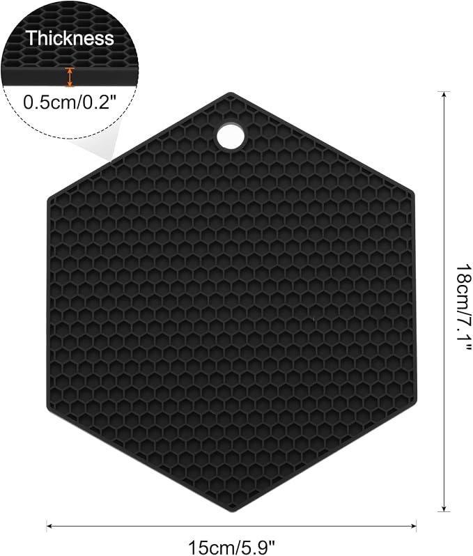 uxcell 4pcs Silicone Hexagonal Trivets, Non-Slip Heat Resistant Silicone Pot Holders, Black