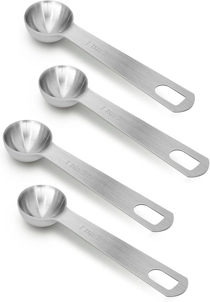 4 PCS 1 Teaspoon(5 mL | 5 cc | 1 Tsp | 1/3 Tablespoon) Stainless Steel Single Measuring Spoon, Easy to Use and Easy to Wash Metal Measuring Spoons Kitchen Gadgets for Cooking & Baking