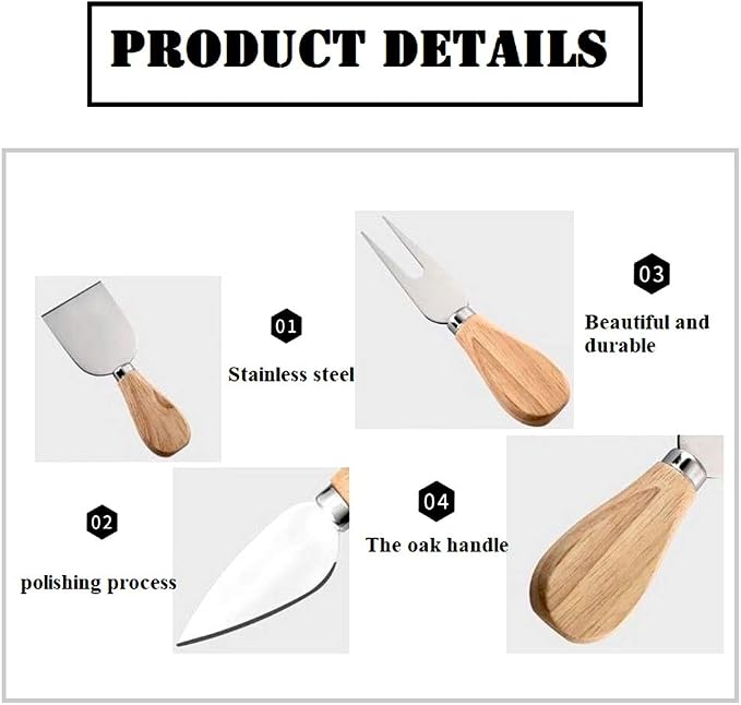 LTWQLing 4-Piece Cheese Knives Set, Stainless Steel Cheese Slicer with Wood Handle for Party Trays and Dinner Table