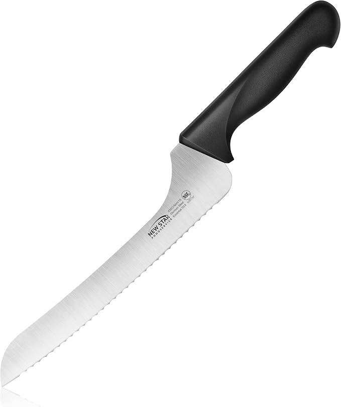 New Star Foodservice Essential 9-Inch Offset Serrated Bread Knife, German Steel