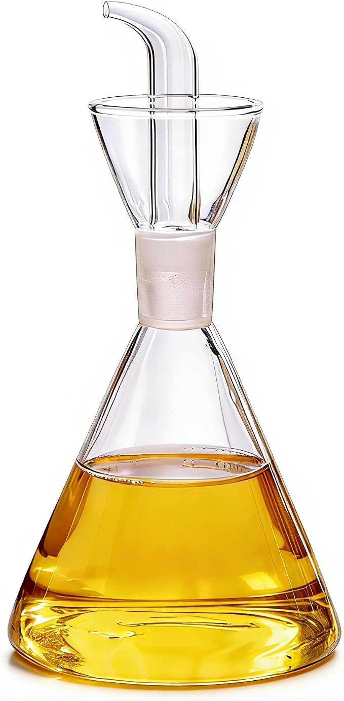ELETON Conical Borosilicate Glass Olive Oil Dispenser – Non Drip Oil Bottle for Kitchen, Leak Proof Vinegar Cruet, Easy Clean, 16 oz
