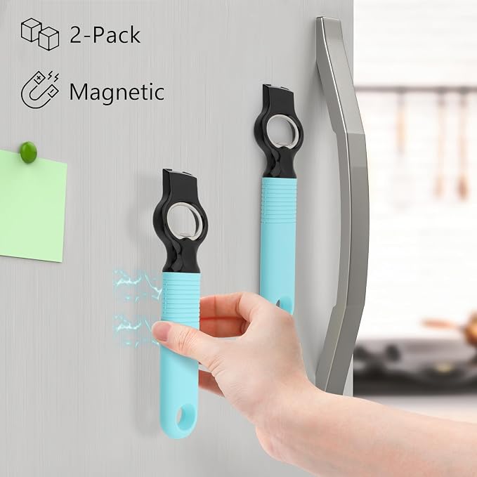 2-Pack Magnetic 2-in-1 Beer Bottle Cap & Soda Can Opener-Aqua | Soft Silicone Handle with Built-in Magnet Sticks to Fridges / Easy Can Tab Opener for Bartenders, Seniors, and Long nails