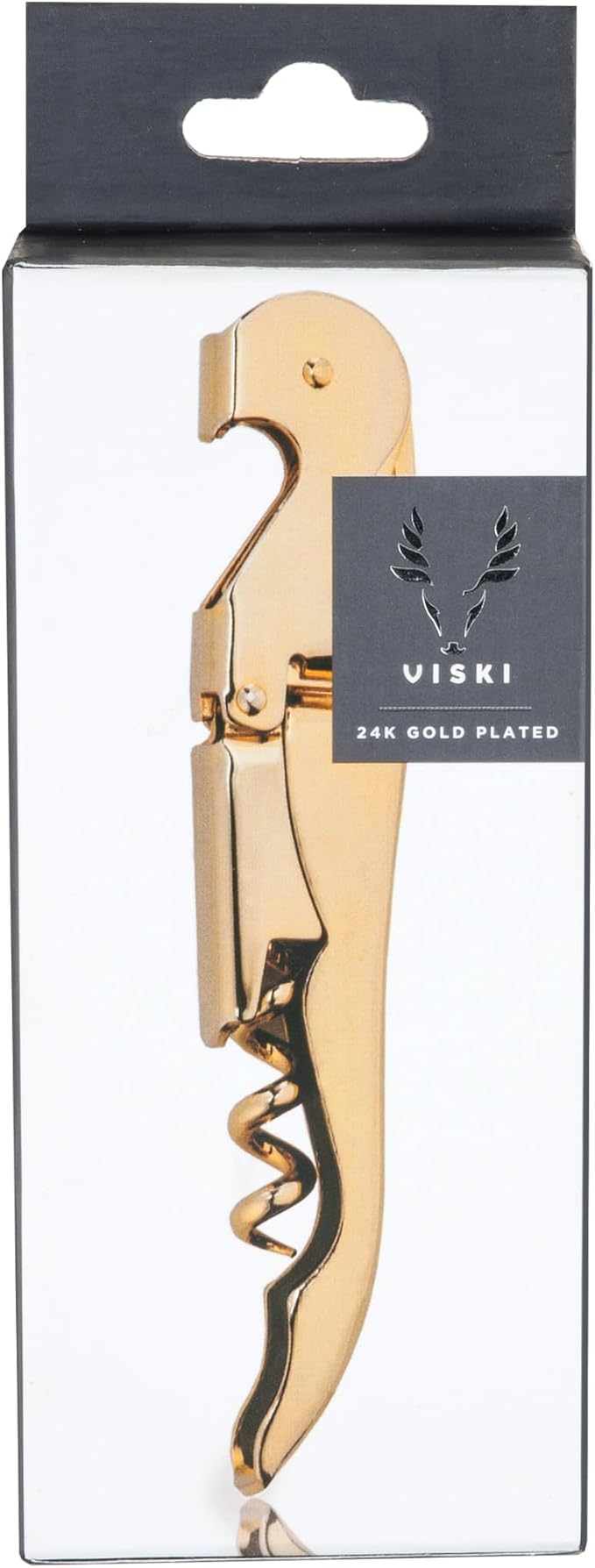 Viski 24k Gold Plated Signature Double Hinged Waiter's Corkscrew Wine Opener, Stainless Steel with Built-in Bottle Opener & Foil Cutter for Home Bar, Kitchen, Travel, Gifts for Wine Lovers, Set of 1