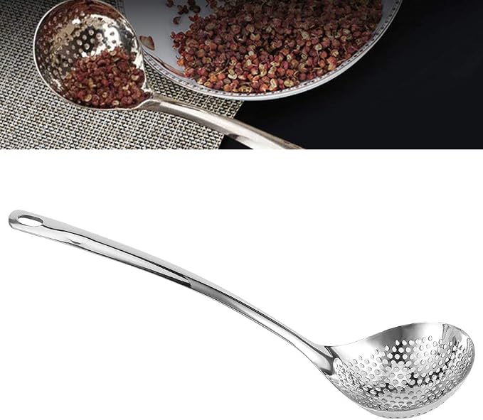 Stainless Steel Skimmer, Skimmer Slotted Spoon, Slotted Spoons, kitchen spoons for cooking, Strainer Ladle with Long Handle For Draining & Frying
