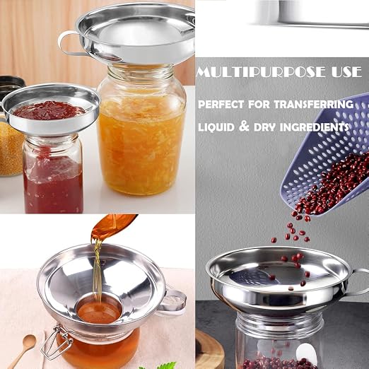 2 Pack Canning Funnel Stainless Steel Wide Mouth Funnel with Handle for Wide and Regular Mason Jars