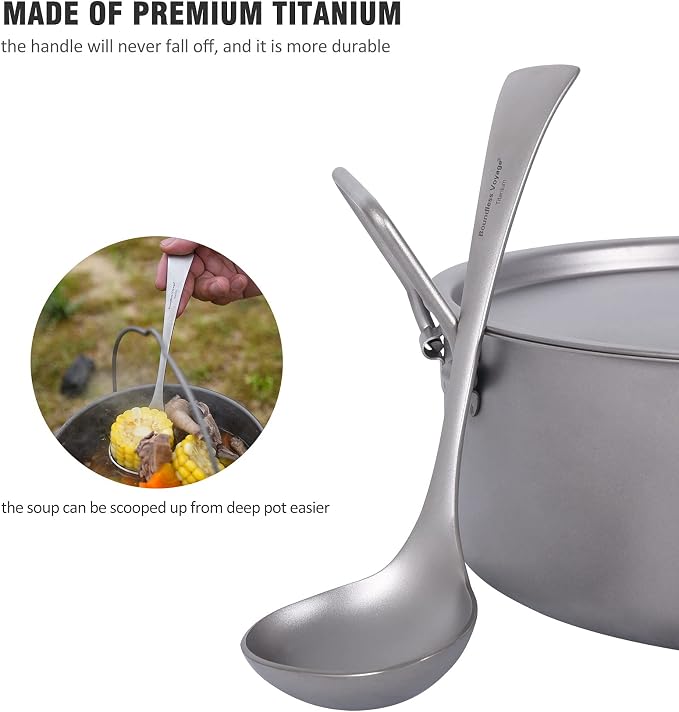 Boundless Voyage Titanium Long Handle Ladle Soup Spoon Thickeness Tableware Porridge Stew Sauce Deep-bowled Ladle Scoop Kitchen Cooking Utensils
