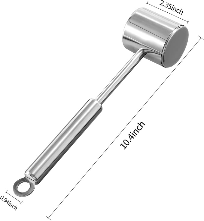 Meat Tenderizer Tool - Dual Sided Stainless Steel Mallet Hammer with Ergonomic Handle for Tenderizing & Flattening Meats